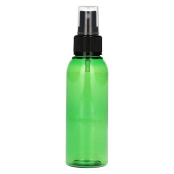 100 ml fles Basic Round PET groen + spraypomp zwart