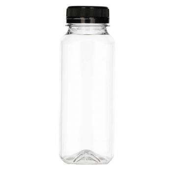 250 ml fles Juice Square PET transparent + garantiedop zwart