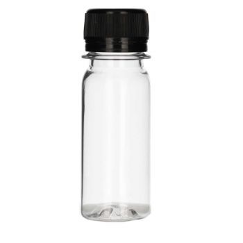 50 ml fles Juice mini shot PET transparent + garantiedop zwart