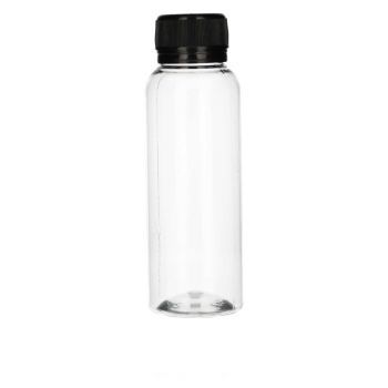 100 ml fles Juice mini shot PET transparent + garantiedop zwart