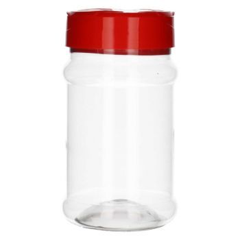 330 ml pot Spice round PET transparent + strooideksel rood