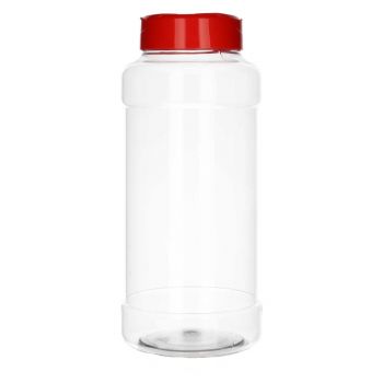 1000 ml pot Spice round PET transparent + strooideksel rood