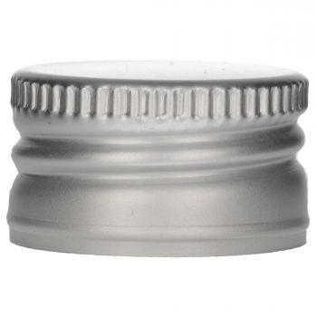 Aluminium schroefdop met een schuiminlage voor afdichting, passend op de PP28 nekdelen.